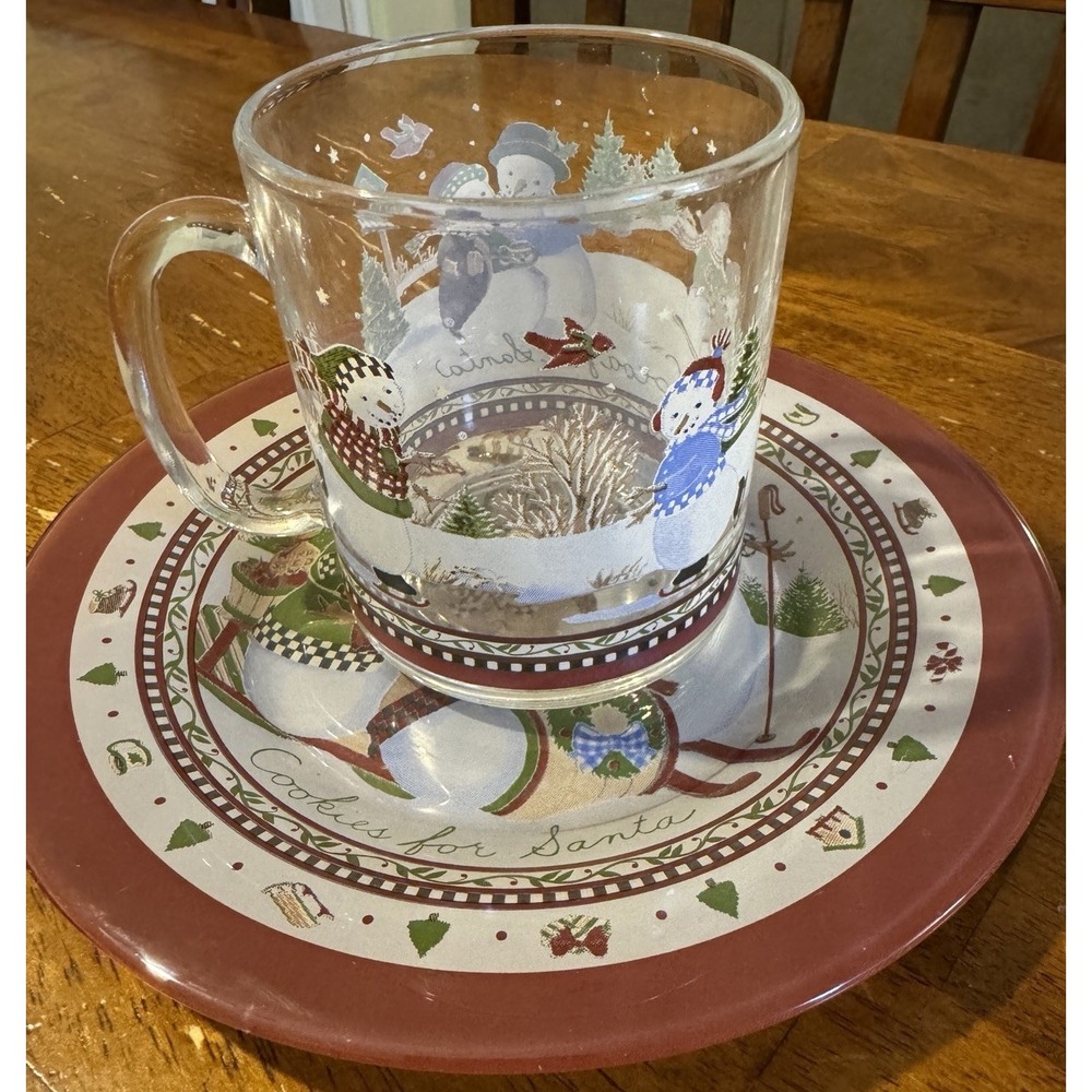 Princess House Cookies for Santa Snowman Plate &Mug Set Made in France Christmas